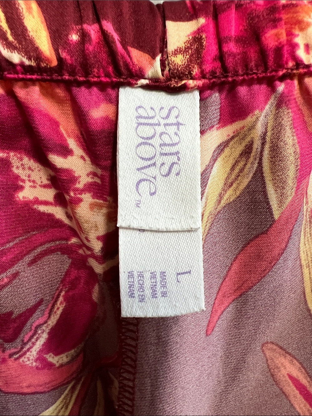 STARS ABOVE Burgundy Hot Pink Orange Floral Satin Loungewear Camisole Shorts Set - Picture 12 of 15